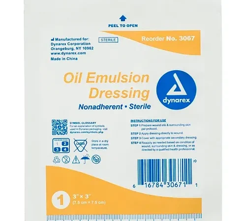 Dynarex Oil Emulsion Dressing Bandage, 3"L x 3"W, 200 Pcs