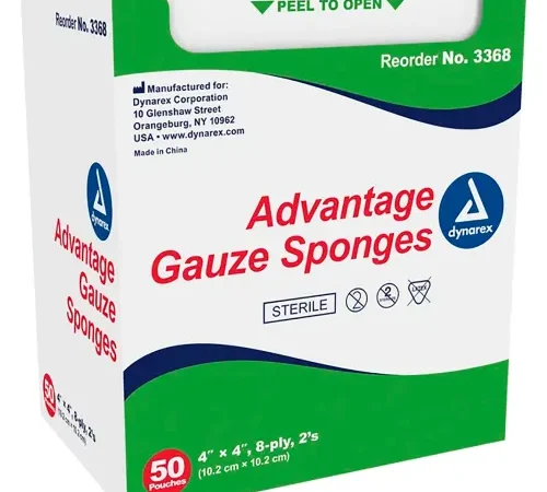 Dynarex Advantage Gauze Sponge, Sterile, 4"L x 4"W, 8 Ply, 600 Pcs
