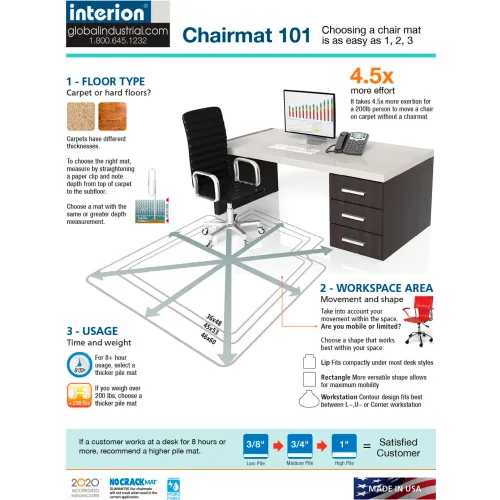 Interion® Office Chair Mat for Hard Floor - 36"W x 48"L - Straight Edge- Ind. Pkg - Image 5