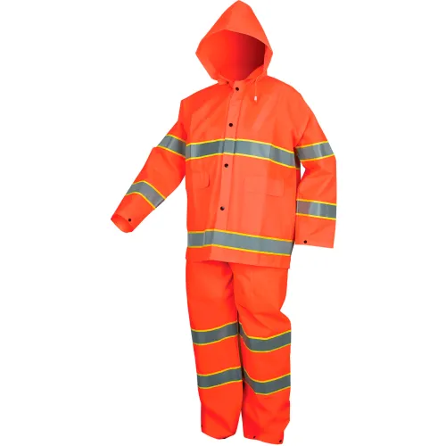 MCR Safety 2013RXL Luminator™ 3-Piece Rain Suit, Orange w/ Lime Silver Stripes, X-Large - Image 3