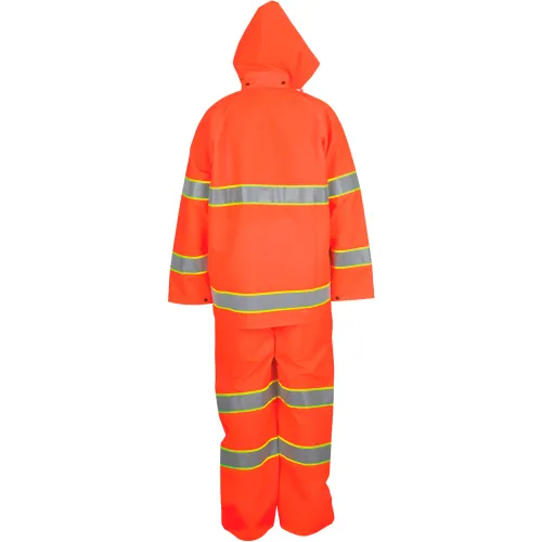 MCR Safety 2013RXL Luminator™ 3-Piece Rain Suit, Orange w/ Lime Silver Stripes, X-Large - Image 2