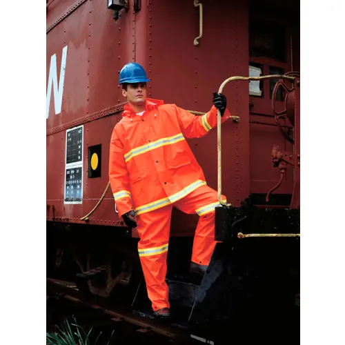 MCR Safety 2013RXL Luminator™ 3-Piece Rain Suit, Orange w/ Lime Silver Stripes, X-Large