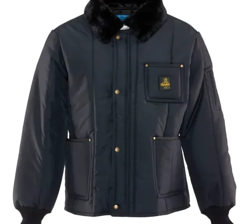 Black fur-collar puffer jacket with pockets