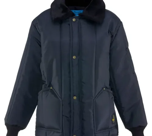 navy puffer jacket with black fur collar