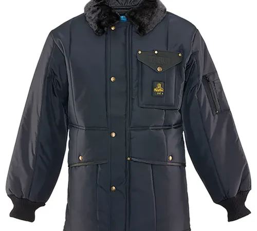 Navy winter jacket with faux fur collar
