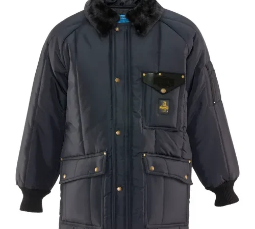 Navy insulated parka jacket with fur collar