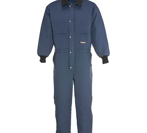 Navy insulated one-piece coverall with black collar