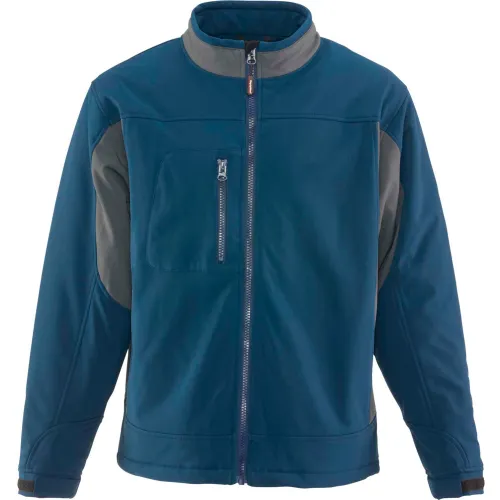 Blue softshell jacket with zippered chest pocket