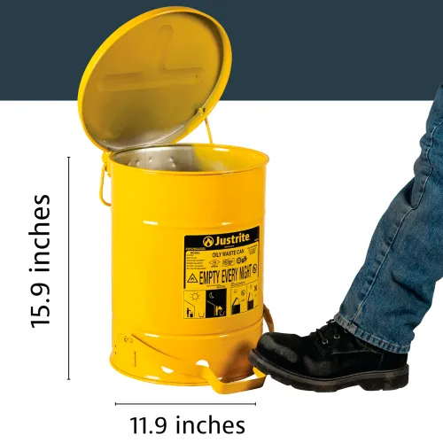 Justrite 6 Gallon Oily Waste Can, Yellow - 09101 - Image 2