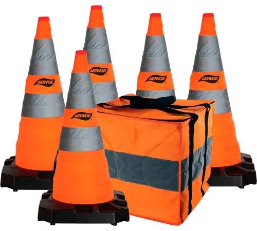 Aervoe 28" HD Collapsible Safety Cone With LED Light, Weighted Base, 5/Pack, 1186-5