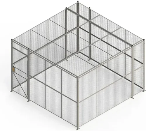 840 Style, Woven Wire, 4 Sided Cage w/3' Hinged Door & Ceiling, 12' 6" x 12' 6" x 8' 5-1/4"H