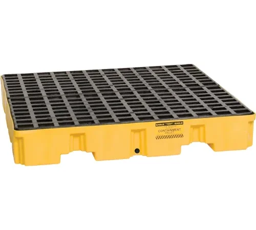 Eagle 4-Drum, Low Profile Spill Containment Pallet With Drain, Yellow