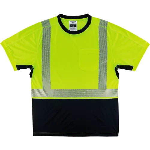 Ergodyne GloWear 8283BK Lightweight Performance Hi-Vis T-Shirt, Class 2, Black Bottom, M, Lime