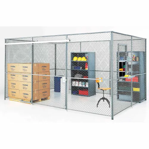 Secure chain-link storage cage with shelving