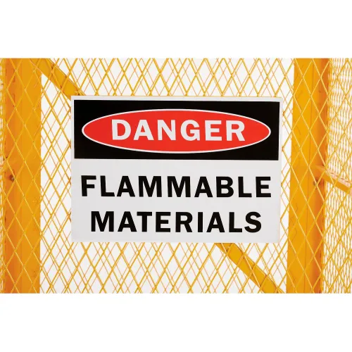 Danger: Flammable materials sign on yellow fence
