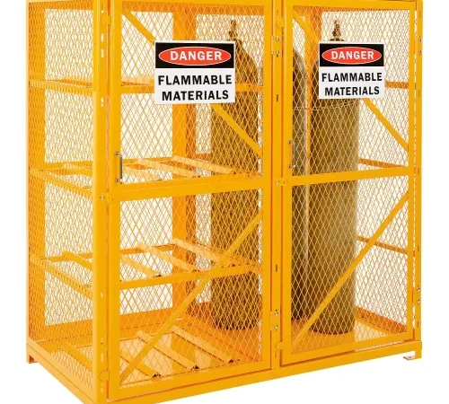 Yellow flammable gas cylinder storage cage