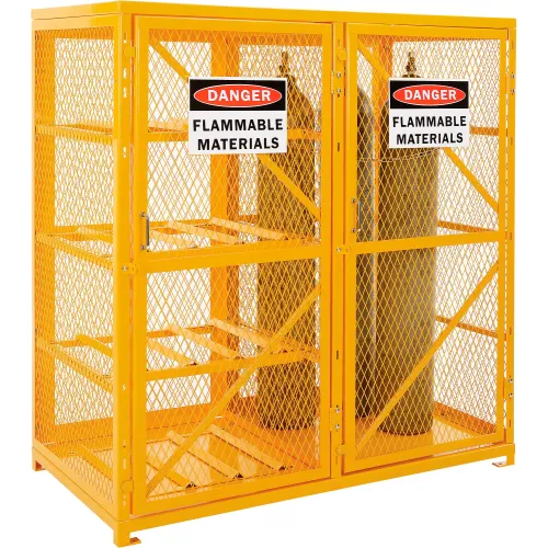 Yellow flammable gas cylinder storage cage