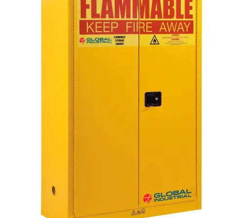 Global Industrial" Flammable Cabinet, Manual Close Double Door, 45 Gallon, 43"Wx18"Dx65"H