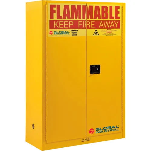 Global Industrial" Flammable Cabinet, Manual Close Double Door, 45 Gallon, 43"Wx18"Dx65"H