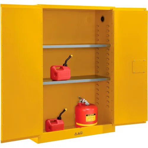 Global Industrial" Flammable Cabinet, Manual Close Double Door, 45 Gallon, 43"Wx18"Dx65"H - Image 4