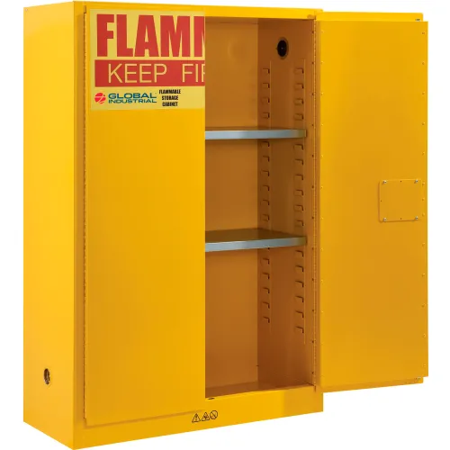 Global Industrial" Flammable Cabinet, Manual Close Double Door, 45 Gallon, 43"Wx18"Dx65"H - Image 5