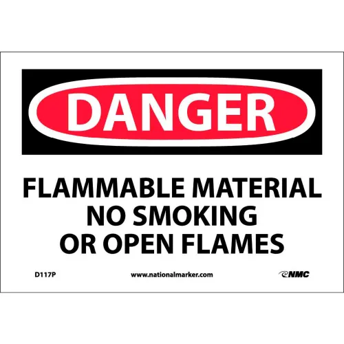 NMC™ Signs w/ Safety Message, Flammable Material No Smoking, 1/10 Mil Thick, 10"W x 7"H
