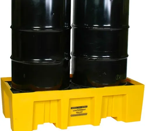 Eagle 1620 2 Drum Spill Containment Pallet 66 Gallon Capacity - Yellow with Drain