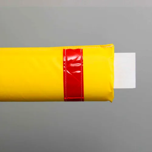 Yellow protective foam tube with red stripe