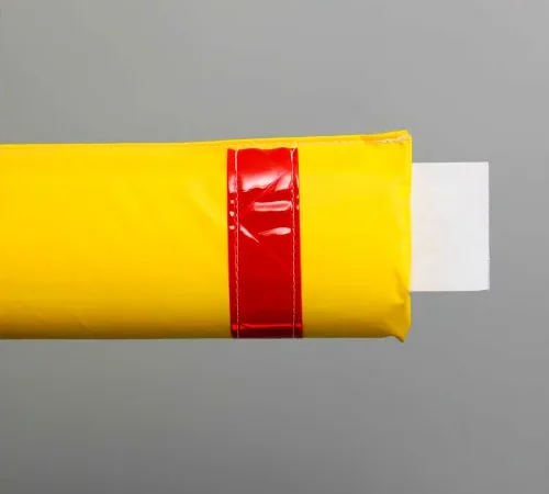 Yellow protective pole pad with red strap