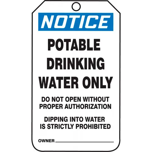 Accuform MNT246PTP Safety Tag, NOTICE POTABLE DRINKING WATER ONLY, 5.75"H x 3.25"W, Plastic, 25/PK
