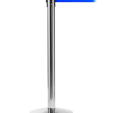 Chrome stanchion with blue retractable belt