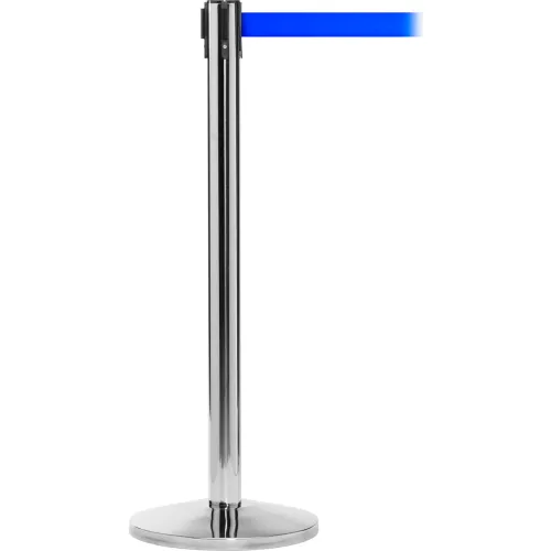 Chrome stanchion with blue retractable belt