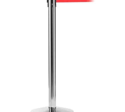 Chrome stanchion with red retractable belt