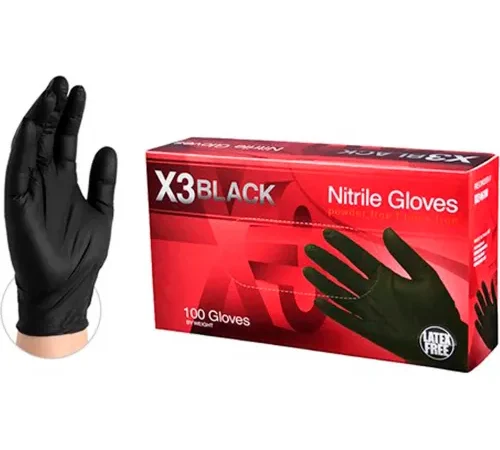 Ammex® BX34 Powder-Free Industrial Grade Nitrile Gloves, Black, 3 MIL, Textured, Medium