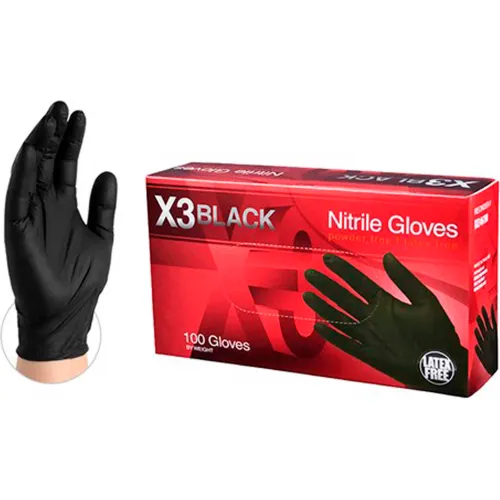 Ammex® BX34 Powder-Free Industrial Grade Nitrile Gloves, Black, 3 MIL, Textured, Medium