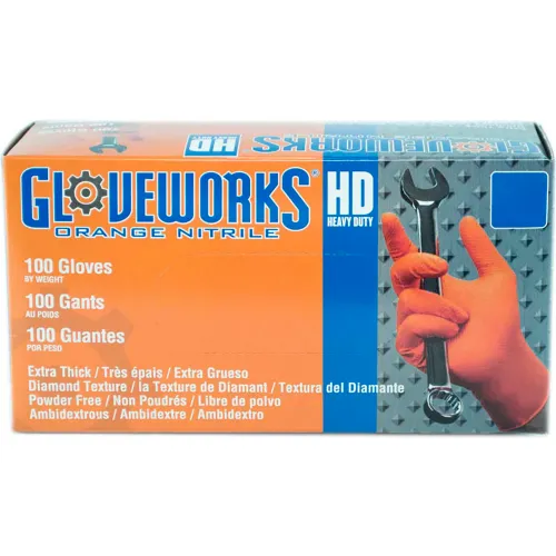 Ammex® Gloveworks Industrial Grade Disposable Nitrile Gloves, Powder-Free, Orange, XL, 100/Box - Image 2