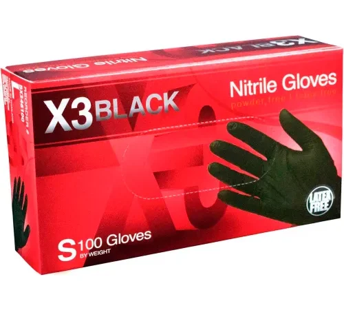 Ammex® BX34 Powder-Free Industrial Grade Nitrile Gloves, Black, 3 MIL, Textured, Small