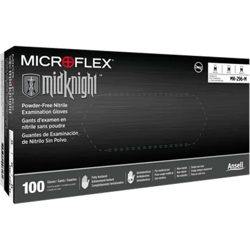 Ansell MidKnight® MK-296 Nitrile Powder Free Disposable Gloves, 4.7 Mil, Black, S, 100/Box