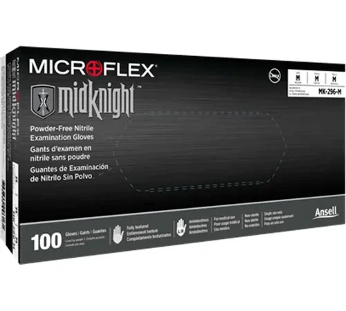 Ansell MidKnight® MK-296 Nitrile Powder Free Disposable Gloves, 4.7 Mil, Black, XL, 100/Box