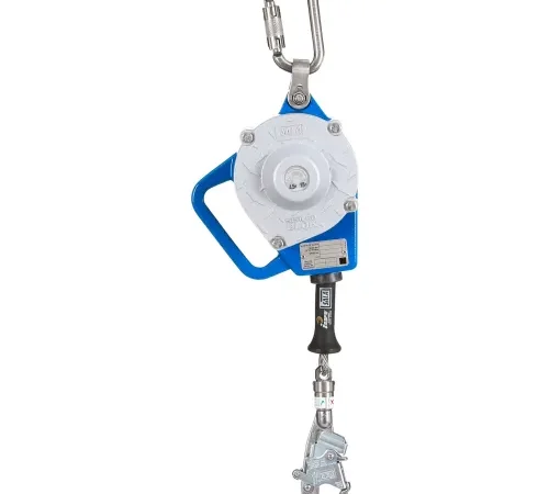 Blue self-retracting lifeline with snap hook