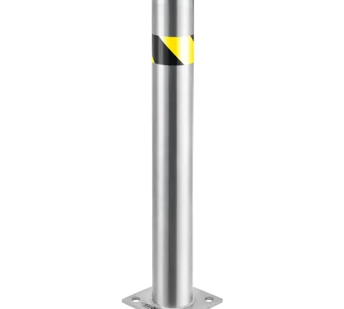 Stainless steel bollard with yellow reflective tape