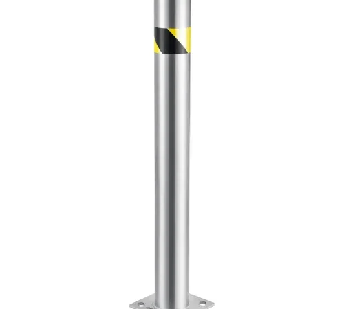 Stainless steel bollard with yellow-black warning tape