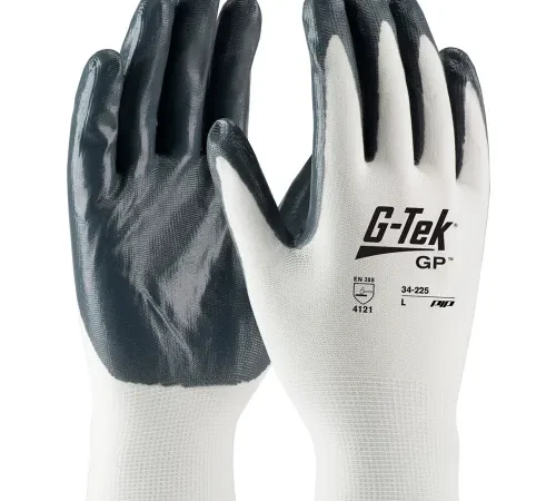 White work gloves with black coated palms