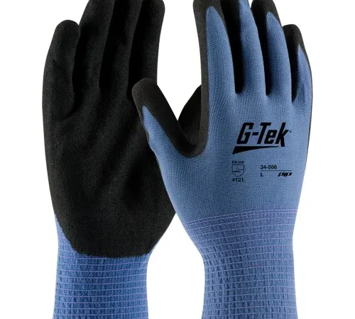 Blue and black G-Tek coated work gloves
