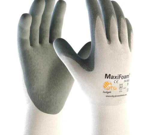 Pair of gray foam-coated work gloves
