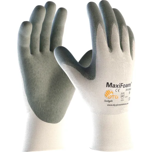 Pair of gray foam-coated work gloves