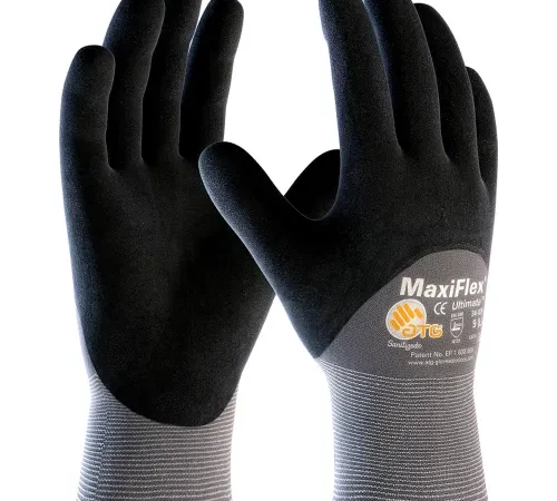 Pair of black MaxiFlex coated work gloves