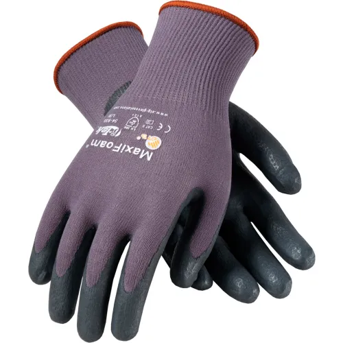 Pair of purple work gloves with black coating
