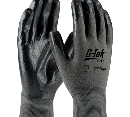 Pair of black nitrile-coated work gloves