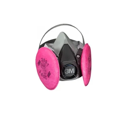 3M half-face respirator with pink filters
